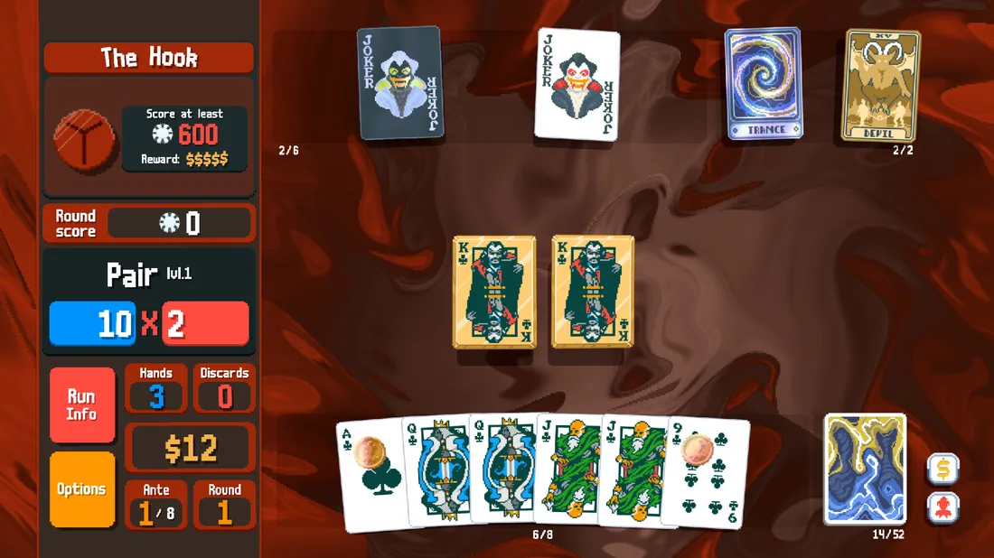 Captura oficial de Balatro con contexto de puntuacion para una run seeded